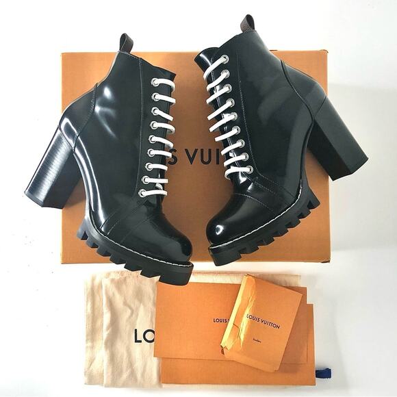 Louis Vuitton Star Trail Black Lace Up Platform Ankle Booties Women’s 37.5 Shoes - Picture 1 of 13
